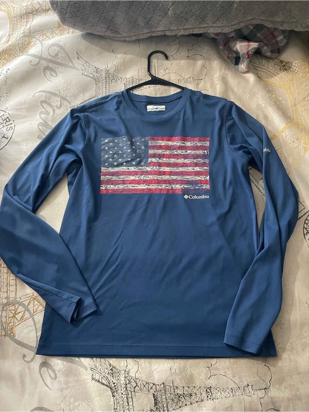 Columbia Blue Long Sleeve Tee with Flag Graphic